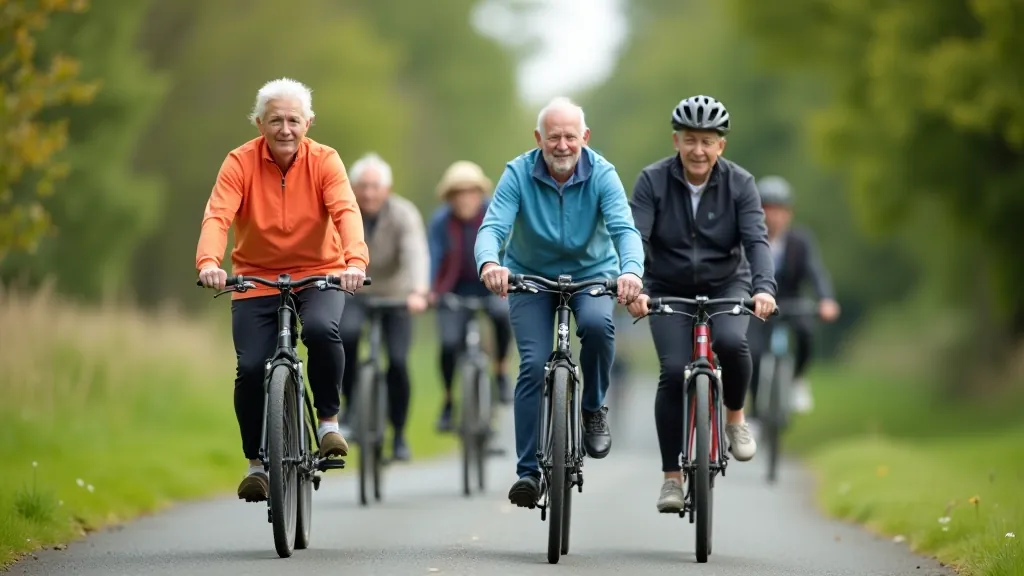 Cyclists of various ages riding together on the flat paved Greenway, showing diverse ages and abilities in one group